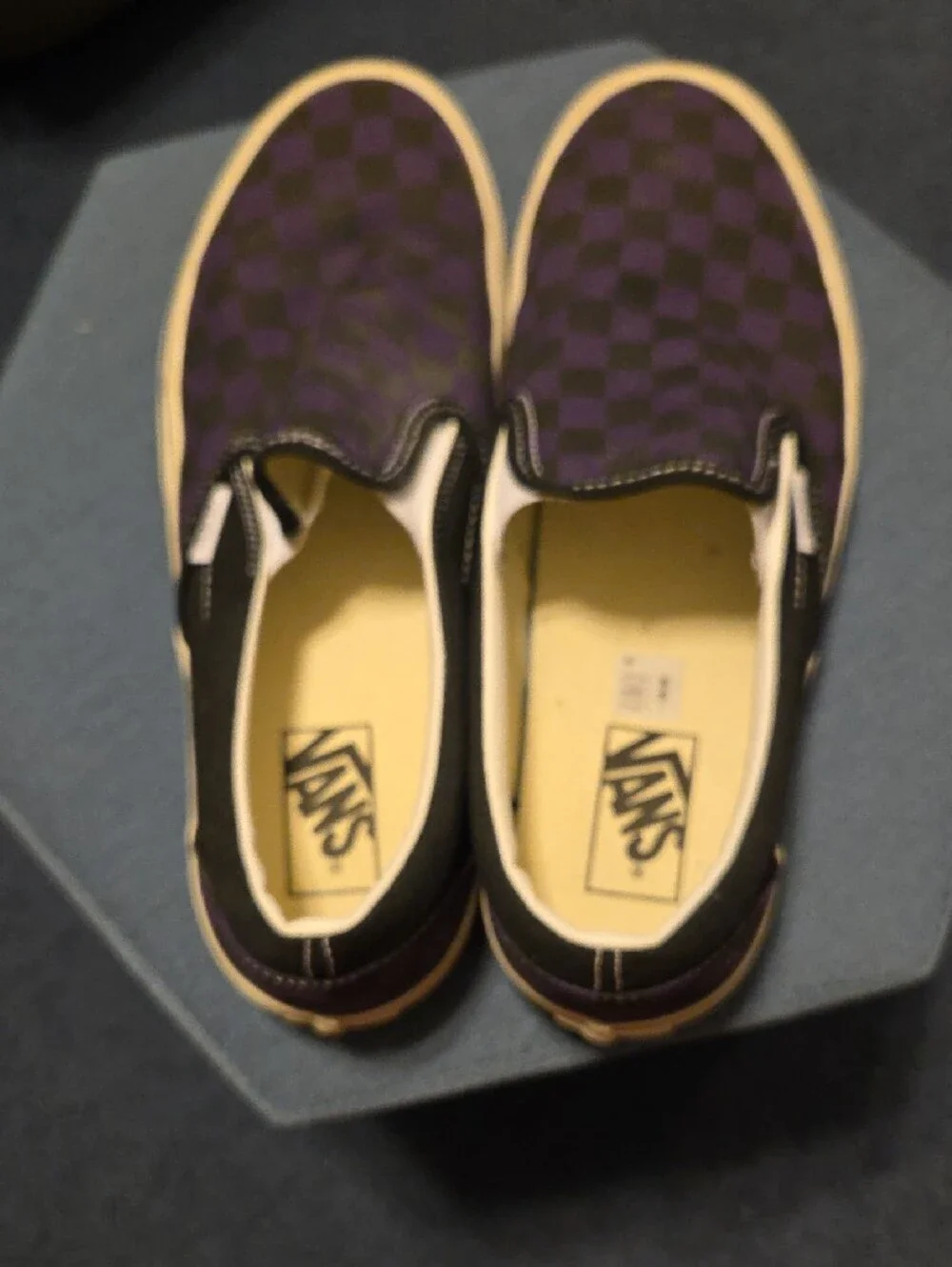 Vans Slip-On Loafers in Purple and Black Checkerboard
